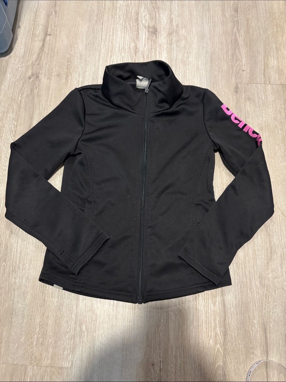 Bench Black Full-Zip Jacket with Pink Sleeve Logo - Kids